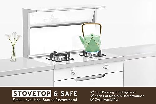Toptier Cast Iron Teapot, Stovetop Safe Japanese Cast Iron Tea Kettle, Diamond Design Tea Pot with Removable Infuser for Loose Tea, 30 Ounce (900 ml), Light Green - Image 6