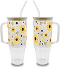 Sip-Sip Hooray! Sunflower 40oz Glass Tumbler with Lid and Straw, Floral Iced Coffee Cup, Summer Flower Gift for Women by Sip-SipHooray