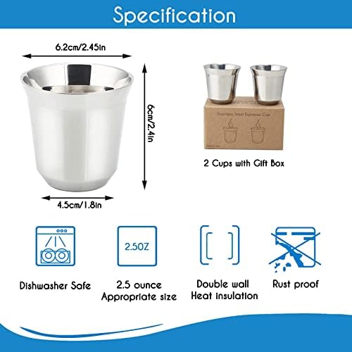 Easyworkz Gage Gooseneck Pour Over Coffee Kettle 20 oz with Thermometer Stainless Steel Hand Drip Coffee Pot, Bundled with Espresso Cup 2pcs Set Double Wall Insulated Metal Demitasse Cups 2.5 oz - Image 6