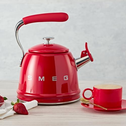 SMEG Stovetop Whistling Kettle – 50s Retro Style, 2.3 Liter (10 Cup / 2.4 Quart) Stainless Steel Tea Kettle with Iconic Design & Whistle – Premium Kitchen Statement Piece-Red - Image 2