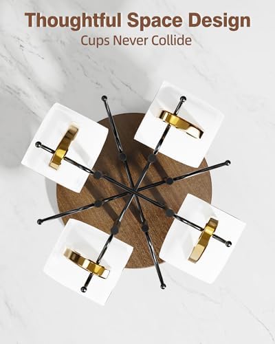 8-Hook 360° Rotating Large Coffee Mug Tree for Counter, Wood Base, Brown - Image 3