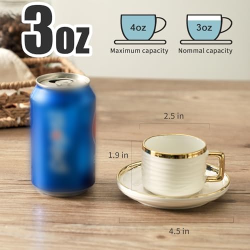 LETAOTAO Espresso Cups and Saucers Set of 4, 3oz Mini Demitasse Mugs - Image 2