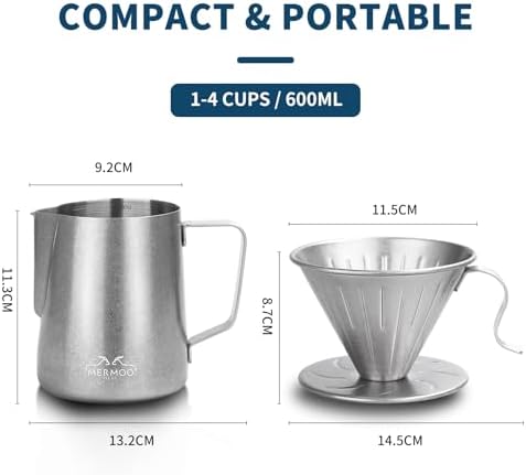 MERMOO YILAN Stainless Steel Pour Over Coffee Maker, No Plastic - Image 3