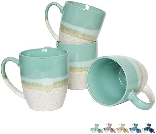 Bosmarlin Ceramic Coffee Mug Set of 4, 17 Oz, Coffee Cups with Big Handle, Microwave Safe, Unique Reactive Glaze by Bosmarlin