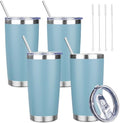 20 oz Tumbler with Lids and Straws, Stainless Steel Insulated Travel Coffee Mug, Double Wall Vacuum Insulated Tumblers, Powder Coated Coffee Tumbler for Cold & Hot Drinks (Azure Blue,4pack) by YEBTSLife