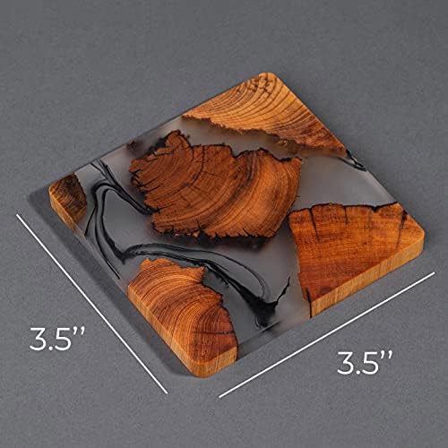 Wooden Coasters Set, Epoxy Modern Coasters with Holder, Cedar Wood (4 Pack with Holder) - Image 3