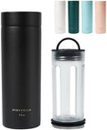 Firebelly Tea, Travel Tea Infuser Mug with Strainer, Insulated Tumbler for Loose Leaf Tea or Coffee, Leakproof Bottle for Hot or Iced Drinks, Stainless Steel Thermos with Lid, Noir by FIREBELLYTEA