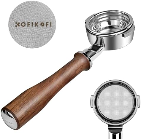 KOFIKOFI 58mm Bottomless Portafilter for Breville Dual Boiler, Oracle, Oracle Touch, BES900XL, BES920XL, BES980XL, BES990BSS, 2-Ears Walnut Naked Portafilter Included 18g Filter Basket by KOFIKOFI