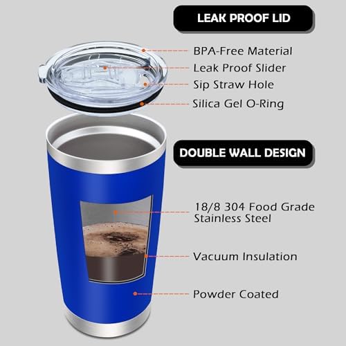 20oz Tumbler with Lid Stainless Steel Tumblers Insulated Mug Dark Blue 6P - Image 3