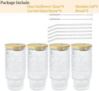 Sunflower Glass Cups with Lids and Straws 16 oz Drinking Glasses Set - Image 7