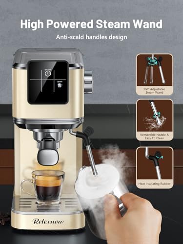 RELEXNOW Espresso Machine, 20 Bar Espresso Maker Milk Frother & LCD Panel, Hot & Iced Coffee Machine, Stainless Steel Espresso Coffee Machine with 41oz Water Tank for Cappuccino, Latte - Image 7