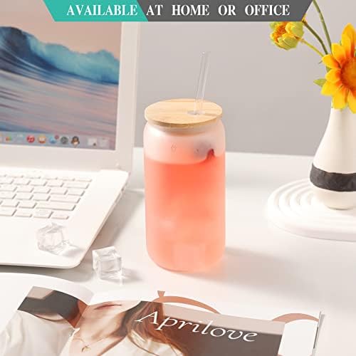 WHEATHUSK 12 Pack Sublimation Glass Cups Frosted 16oz Blanks Beer Can Borosilicate Glasses Tumbler with Bamboo Lids and Straws for Beer, Juice, Soda, Iced Coffee, Drinks - Image 6