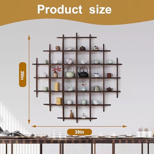 Solid Wood Chinese Tea Cup Holder, Wall Mounted Mug Display Shelf - Image 3