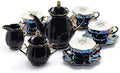 Halloween Goth Tea Set, Black Gold Scallop Teapot, Black Gold Scallop Sugar Creamer, 4 Ouija Board Black Gold Luster Tea Cup and Saucer Sets by Unknown