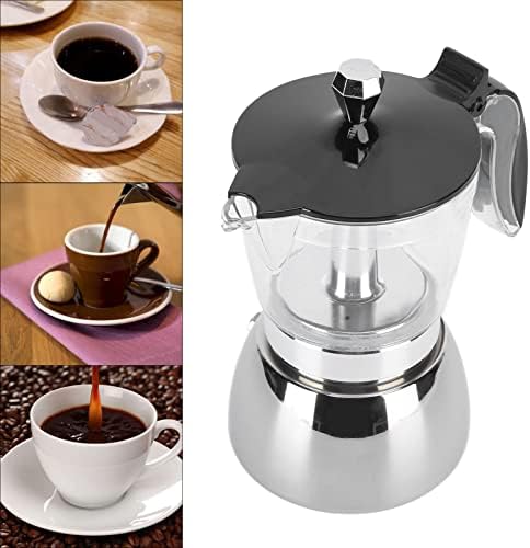 Qiilu Premium 6 Cups Moka Pot, 300ml Stainless Steel Coffee Maker with Glass Top, Italian Octagonal Household Brewing Pot for Cappuccino, American Coffee, Macchiato and Mocha - Image 3