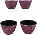 Ebros Gift Pack Of 4 Japanese Traditional Tetsubin Style Textured Surface Cast Iron Tea Cups Teacups Drinkware Tea Service Far East Decorative Accent (Magenta With Silver Hues) - Image 2