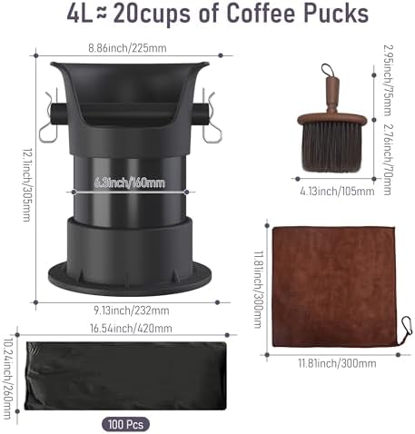 4L Espresso Knock Box, Coffee Grounds Disposal and Recycle Trash Can with Brush, Towel and 100 pcs Collecting Bags, Barista Essential Coffee Accessory for Cafe Shop Home Bars Office Work Breakroom - Image 2