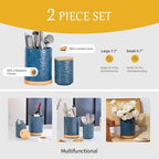 TEATALK Ceramic Canister with Airtight Lid, Cookie & Coffee Canister for Countertop, Food Storage Jar for Sugar, Tea, Matcha, Candy, Coffee Bean Container, Dark Blue, 7.7"+5.7" - Image 3