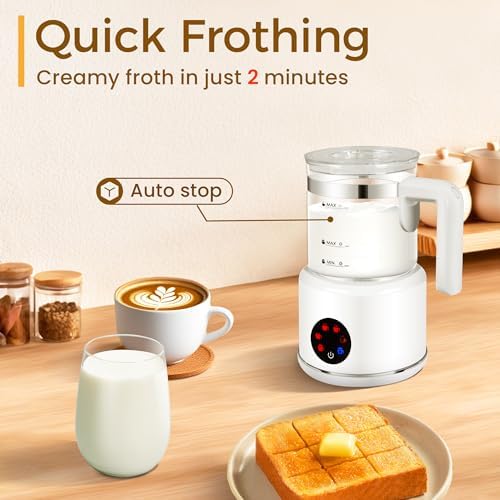 Milk Frother and Steamer, 6 in 1 Milk Steamer and Milk Warmer, 17oz Auto Shut Off Electric Frother with Touch Screen, Hot/Cold Foam Maker for Coffee, Latte, Cappuccino, Hot Chocolate,White - Image 3