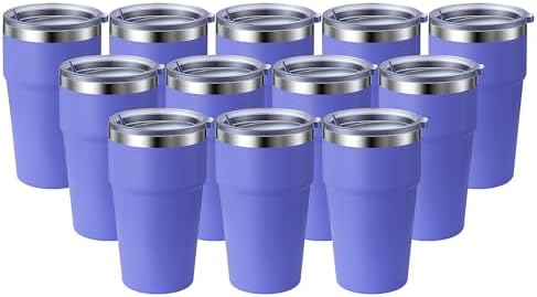 MEWAY 16oz Tumbler Double Wall Vacuum Insulated Travel Mug Bulk, Stainless Steel Tumblers with Lid, Powder Coated Coffee Cups for Cold & Hot Drinks (Purple,12 Pack) by MEWAY