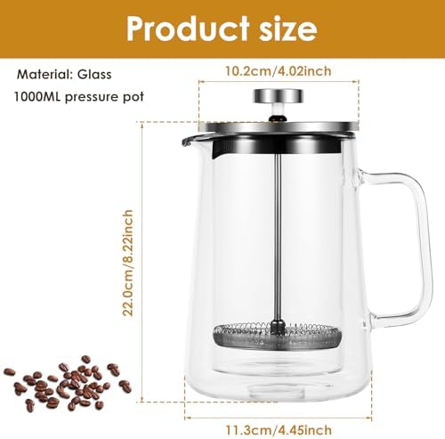 French Press Coffee Maker, Double Wall Glass French Press, French Press Tea Maker, Insulated Glass Tea Press, Clear Coffee Press, Multifunctional Coffee Press Coffee Maker for Home Office (35 oz) - Image 2