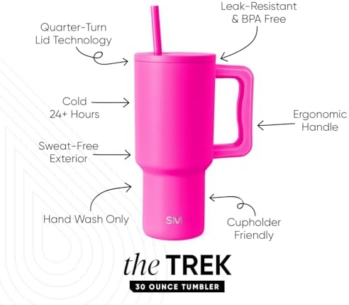 Simple Modern Trek Tumbler with Handle and Straw Lid | Cup Holder Friendly Insulated Stainless Steel Travel Mug | Raspberry Vibes, 30 Ounces (Pack of 12) - Image 2