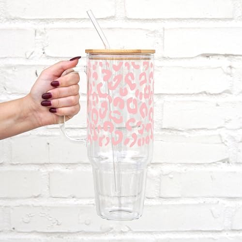 Sip-Sip Hooray! Leopard Print 40oz Glass Tumbler with Lid and Straw - Image 2