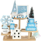 Winter Decoration for Home Office 8 PCS Blue Winter Tiered Tray Decor Set by SYNCVIBE