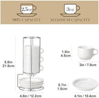 MALACASA 2.5 OZ Porcelain Espresso Cups with Saucers and Metal Stand Set of 4, Stackable Cappuccino Cups, White Expresso Shots Cup Set for Coffee Drinks, Latte, Tea - Image 2