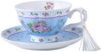 London Boutique Coffee Tea Cups and Saucers Set Afternoon Tea Vintage Flora Rose Gift Box 7.5oz (Rose Blue Set 2) - Image 6