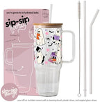 Halloween Ghost Holding Books 40oz Glass Tumbler with Handle, Lid and Straw - Image 2