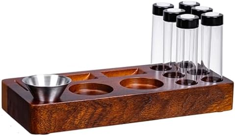 Single Dose Coffee Bean Storage, Wooden Coffee Bean Display Stand, with Funnel and One-Way Exhaust Valve, 6 Glass Tubes, 22-25g Capacity, for Pantry Bar Retail Kitchen by Unknown