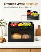 Bread Box for Kitchen Countertop, Bamboo Storage with Top Shelf, Black - Image 3