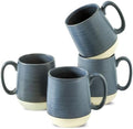 Hasense Coffee Cups Ceramic, Coffee Mugs with Handles Set of 4, 15 oz Tea Cups for Home and Office, Stylish Colorblocking Mugs for Coffee, Tea, Latte, Hot Chocolate, Christmas Cups Gift, Deep Blue by Hasense