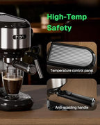 HBN 20 Bar Espresso Machine with Milk Frother, Compact Espresso Maker for Ground Coffee, Stainless Steel Coffee Machine with Steam Wand & 34oz Removable Water Tank, 1450W for Home & Office - Image 6