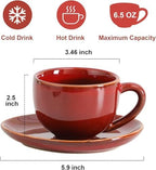 vicrays 6.5 oz Cappuccino Cups with Saucers, Set of 4, Ceramic Coffee Cup for Au Lait, Double shot, Latte, Cafe Mocha, Tea (Cherry Red) - Image 3