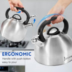 Tea Kettle Stovetop - Food Grade Stainless Steel Whistling Tea Pot with Ergonomic Handle, Unique Button Control Kettle Outlet, Can Be Used in the Kitchen or Camping, 3.1 Q/3L - Image 5