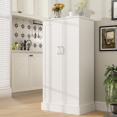kepptory 47” Pantry Cabinet, Kitchen Pantry Storage Cabinet with Doors and Adjustable Shelves,Freestanding Buffet Cupboards Sideboard for Living Room and Dinning Room (White) - Image 4