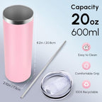 Volhoply 4 Pack Skinny Tumblers with Lid and Straw, 20oz Stainless Steel Straight Tumbler Bulk, Vacuum Insulated Coffee Mug for Home, Office, Travel, DIY (Pink,4 Pack) - Image 2