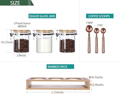 Airtight Glass Tea Containers with Bamboo Lids & Spoons (27oz) - Ultimate Storage Canisters for Loose Leaf Tea to Preserve Freshness & Flavor - Elegant Tea Caddy Jars for Kitchen & Pantry - Set of 3 - Image 5