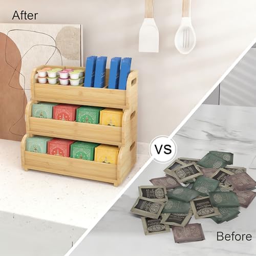 Wisuce 3-Tier Bamboo Tea Bag Organizer, Stackable Tea Holder for Countertop (Natural) - Image 6