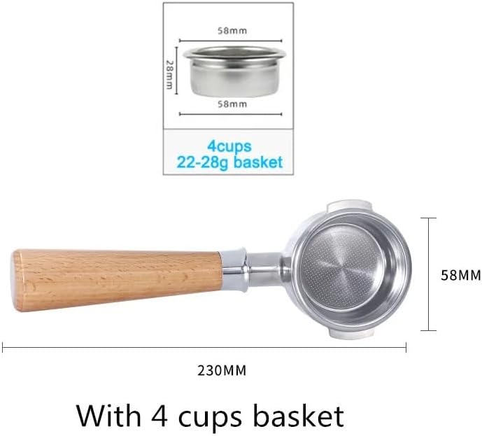 58MM Bottomless Filter Portafilter,Compatibility E61 brewing head, with 1/2/4 cups basket(Type h) - Image 2