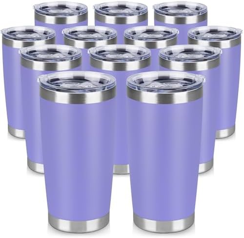 20 oz Tumbler Stainless Steel Tumblers Bulk with Lid Double Wall Insulated Coffee Tumbler Cups for Hot & Cold Drinks Powder Coated Travel Coffee Tumbler Mug Metal (Lavender, 12 pack) by VQRRCKI
