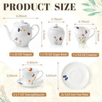 Zhehao 7-Piece British Porcelain Tea Set for Adults, Vintage Butterfly Floral Tea Party Set with 32oz Teapot, 7oz Cups and Saucers Creamer Sweet Bowl, Elegant Luxury Gift for Women Wedding Birthday - Image 2