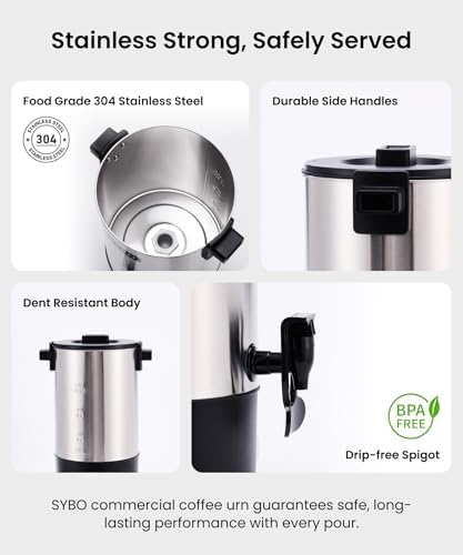 SYBO 6L Commercial Coffee Maker, 45 Cup Stainless Steel Coffee Urn - Image 3