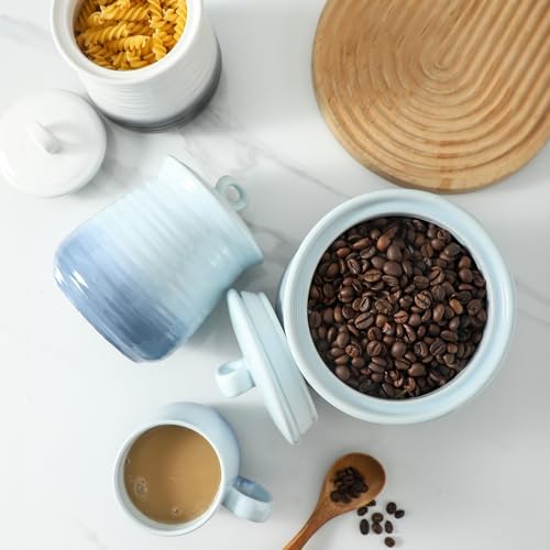 HASENSE Ceramic Jar with Lid, 88 FL OZ Large Food Storage Canister for the Kitchen, Airtight Kitchen Containers for Tea, Coffee Bean, Pet Food, Cookies and More, Gradient Light Blue - Image 5