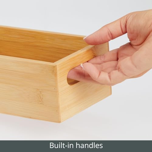 mDesign Set of 2 Kitchen Storage Box – Open-Top Bamboo Storage Tray with Handles – Ideal for Use as a Cupboard Organiser or on The Shelf – Natural - Image 5