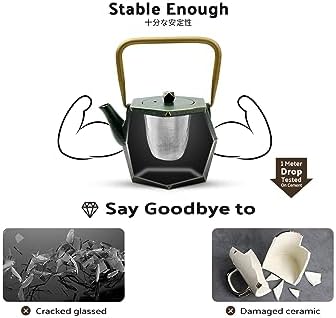 Toptier Cast Iron Teapot, Stovetop Safe Japanese Cast Iron Tea Kettle, Diamond Design Tea Pot with Removable Infuser for Loose Tea, 40 Ounce (1200 ml), Dark Green - Image 3