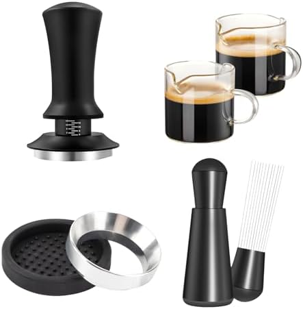 54mm Espresso Accessories Kit - 54mm Tamper Suitable for 54mm bottomless portafilter and 4 OZ Espresso Cups Set of 2 - WDT Tool Dosing Funnel Espresso Machine Accessories Distribution Tool by Unknown