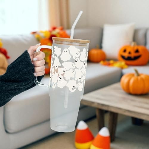 Sip-Sip Hooray! Classic Ghosties 40oz Glass Tumbler with Lid and Straw - Image 4